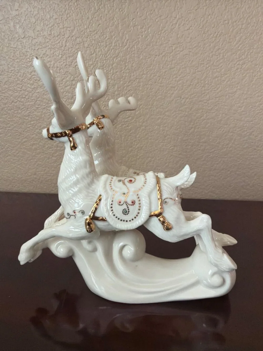 Lenox Dash Away All Comet & Cupid Reindeer Figurine 24K Gold Retired REPAIRED